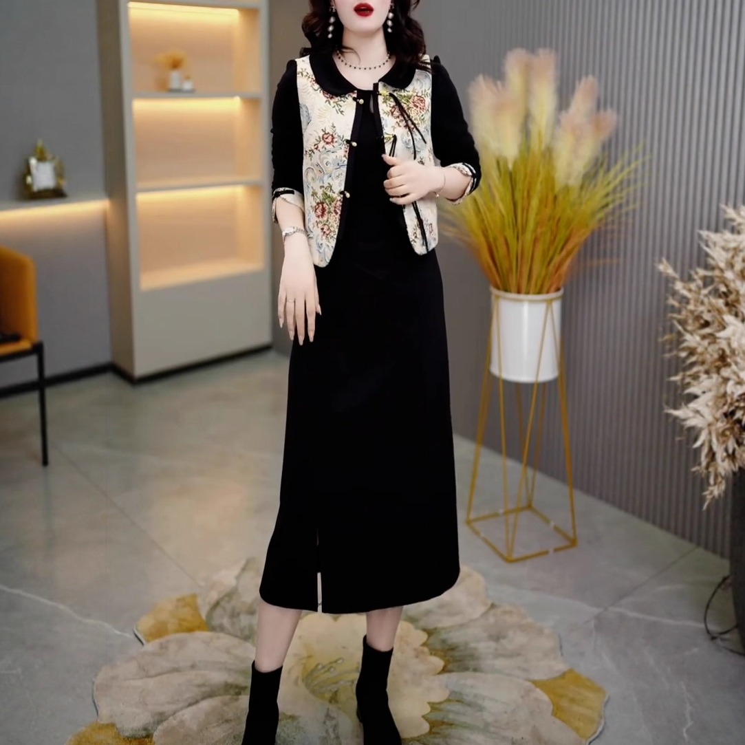 马甲外套连衣裙两件套女气质套装