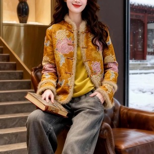 秋冬新款高端新中式国风复古盘扣重工提花洋气保暖羽绒棉服外套女