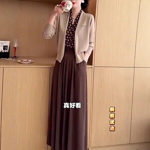 秋季时尚轻奢高级感针织假两件上衣+半身裙两件套女气质优雅套装