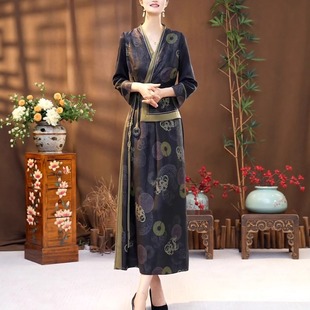 国风复古假两件改良旗袍长裙女文艺范气质连衣裙 高端中式 秋季 新款