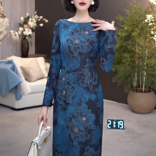 高端时尚 轻奢高级感阔太太印花裙女收腰显瘦遮肉气质优雅连衣裙潮