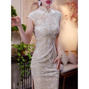 高端时尚 复古中国风改良旗袍过膝长裙女气质收腰显瘦阔太太连衣裙