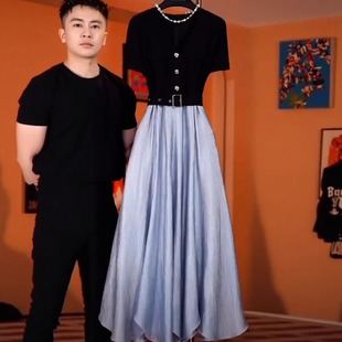 轻奢高级感假两件拼接长裙女气质收腰显瘦遮肉减龄连衣裙 高端时尚