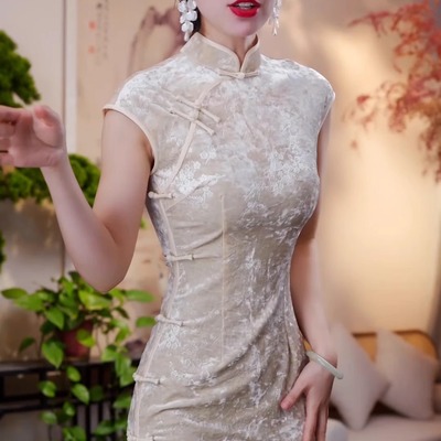 复古中国风改良旗袍过膝连衣裙女