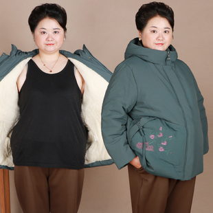 胖妈妈加肥大码棉袄子中老年女装加绒加厚保暖棉服老年人冬装外套