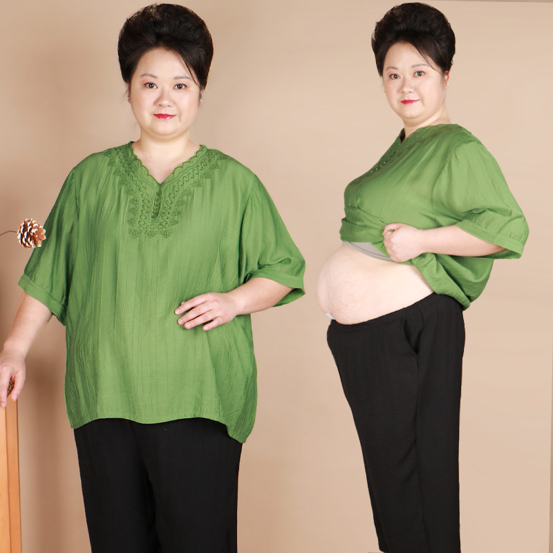 胖妈妈中老年大码女装夏季纯棉短袖T恤+裤子两件套装时尚洋气衣服