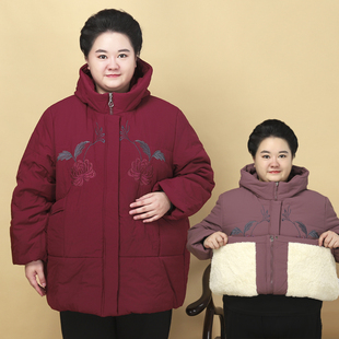 胖妈妈冬装棉衣加肥特大码中老年女装中长款棉服外套加绒加厚棉袄