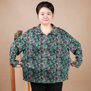 胖妈妈打底衫2025新款春装女加肥加大上衣码奶奶春秋季印花T恤衫