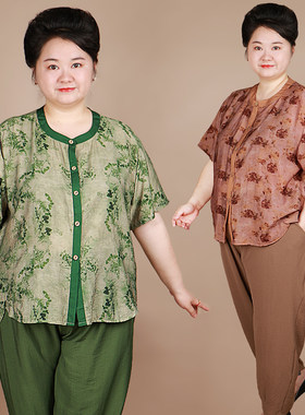 200斤胖妈妈棉麻舒适凉爽套装女