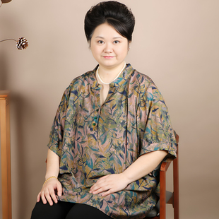 胖老太太特大码夏装妈妈短袖宽松纯棉上衣加肥加大奶奶舒适T恤衫