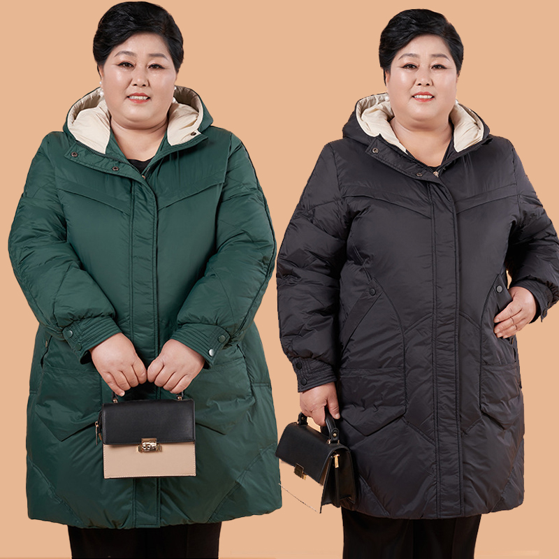 中老年特大码胖妈妈羽绒服中长款