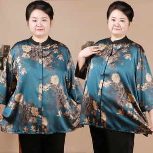 中老年妈妈装 宽松洋气遮肚奶奶上衣夏装 春秋衬衫 加肥加大码