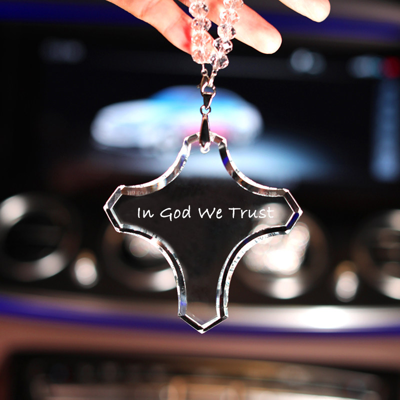 可爱网红英文in god we trust水晶汽车挂饰 女士车载悬挂式吊坠