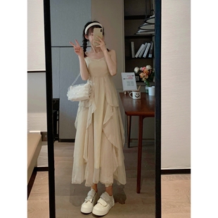 夏季 美式 度假吊带荷叶边连衣裙显瘦云南旅游森系仙女裙三亚海边沙