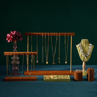 首饰展示架 棕色绒布鱼骨L钩项链架颈模饰品珠宝店铺陈列拍摄道具