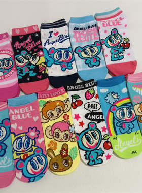 日单 可爱卡通天使蓝 女士成人袜子 短袜