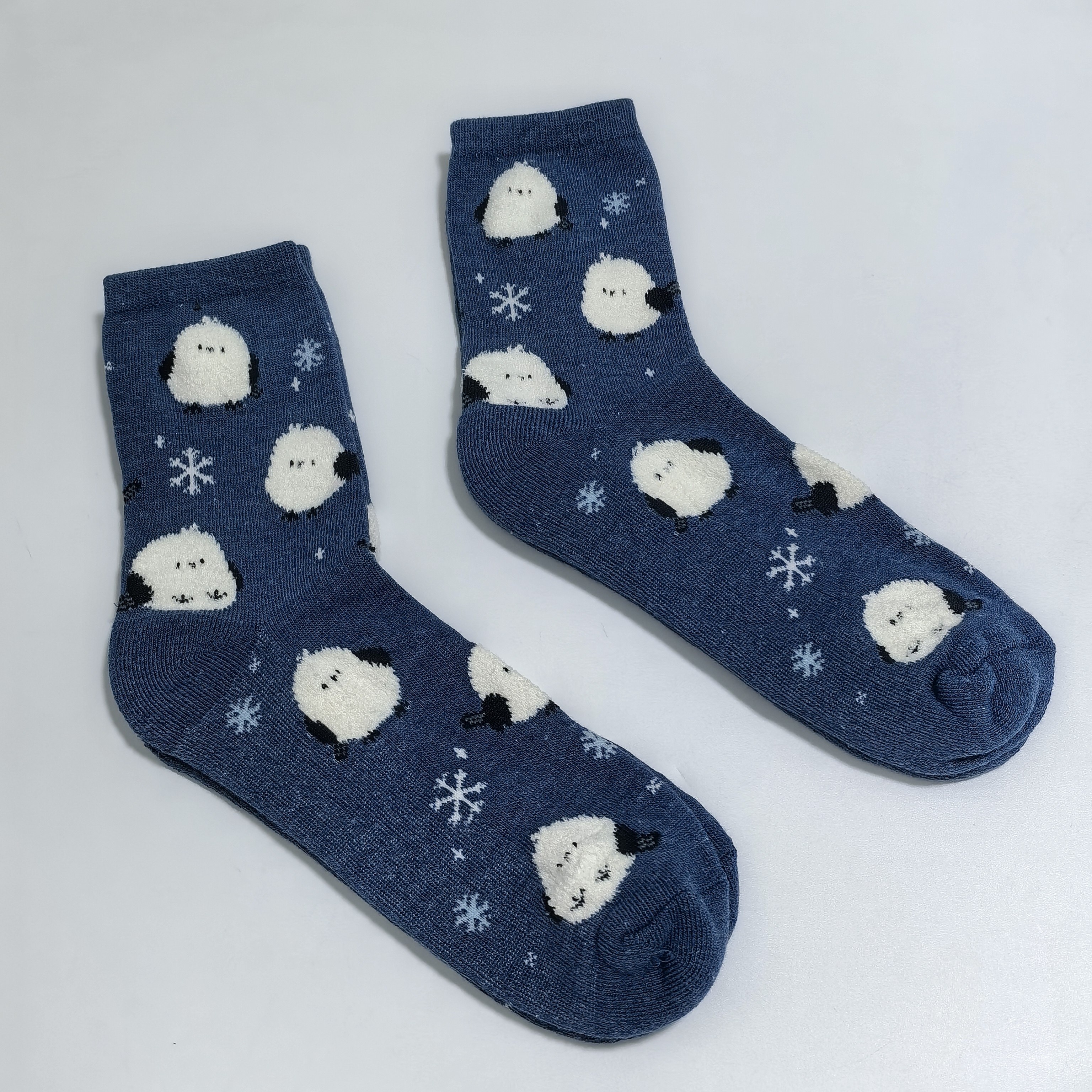 日单 可爱卡通胖嘟嘟的小鸟 毛绒刺绣厚实毛巾袜 成人袜子中筒袜