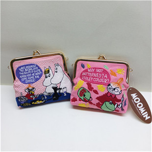 包邮日单姆明moomin亚美刺绣复古卡通搭扣化妆包手拿小物件收纳包