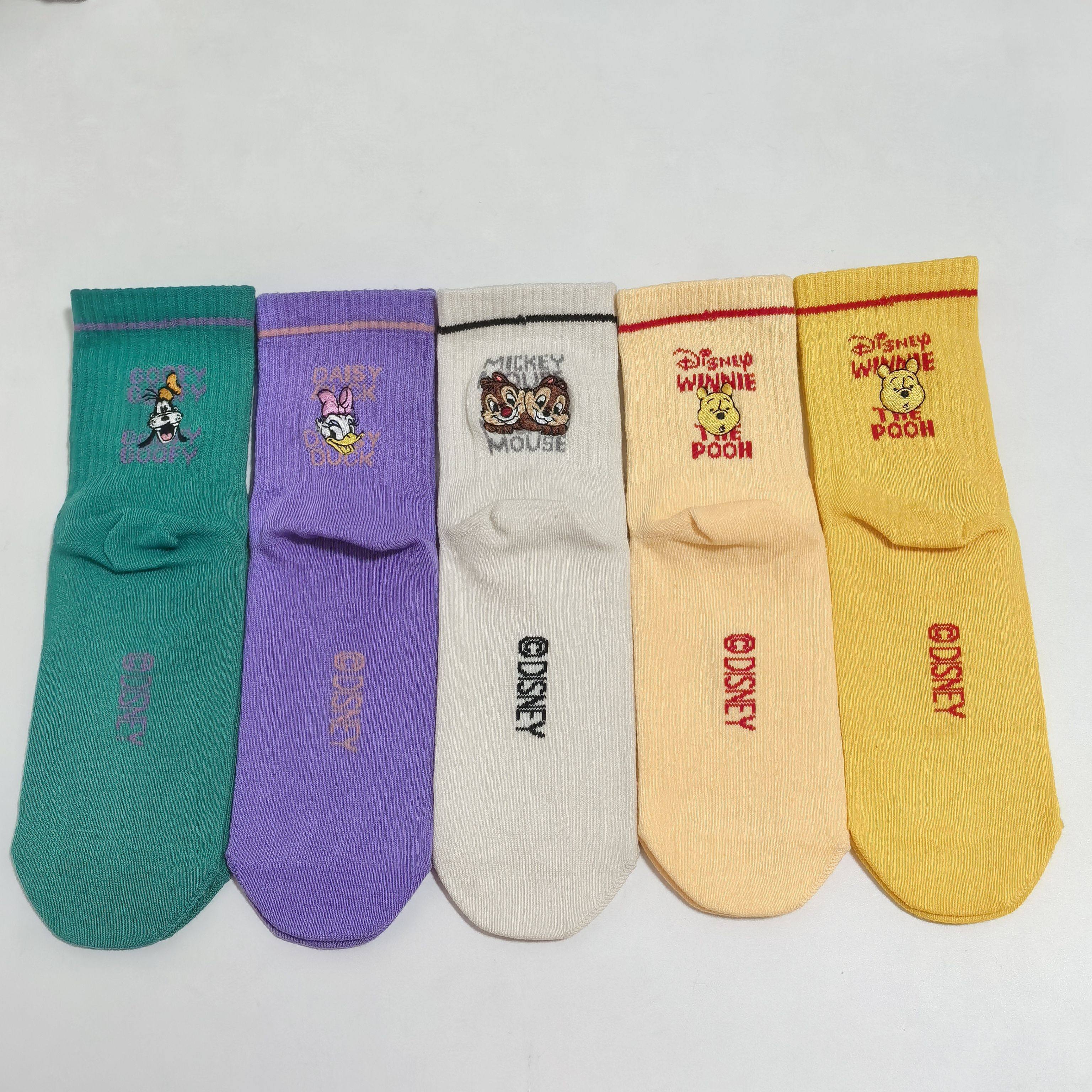 日单 可爱卡通迪家刺绣 成人袜子 中筒袜,女士内衣/男士内衣/家居服,短袜,淘宝优惠券,粉丝福利购,淘宝优惠卷