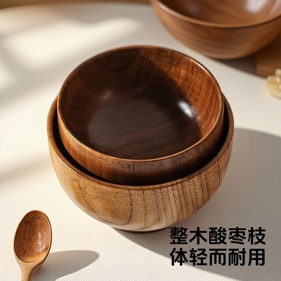 酸枣木碗家用无蜡成人儿童木头碗实木碗泡面大碗防烫耐摔生漆碗