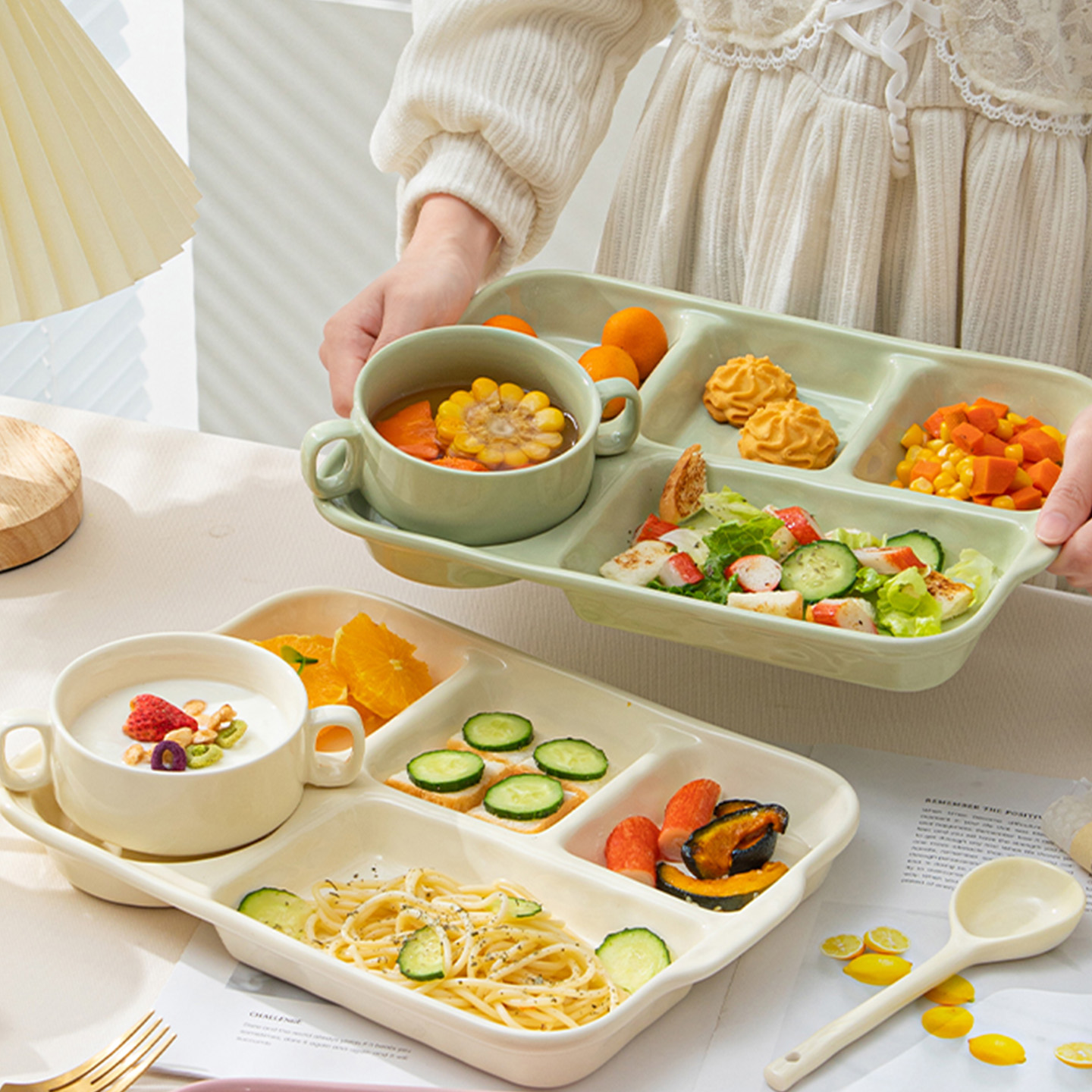 分格陶瓷餐盘家用早餐盘餐具