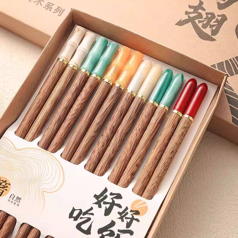 鸡翅木红木彩色新中式家庭高档筷子家用防滑防霉餐具仿玉石木制筷
