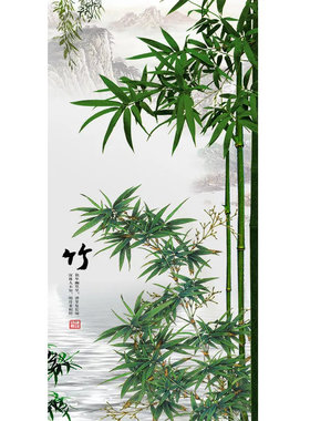 竹子客厅玄关风水自粘画竹报平安竹林风景画富贵竹步步高升入户门