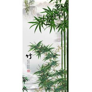 竹子客厅玄关风水自粘画竹报平安竹林风景画富贵竹步步高升入户门
