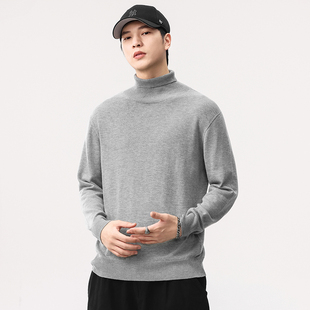 高端潮牌复古纯色高领套头毛衣男款春秋季宽松大码休闲针织衫上衣