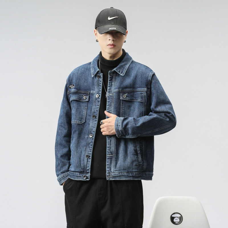 秋冬季多口袋牛仔外套男潮流时尚帅气外穿修身机车服男士夹克潮牌