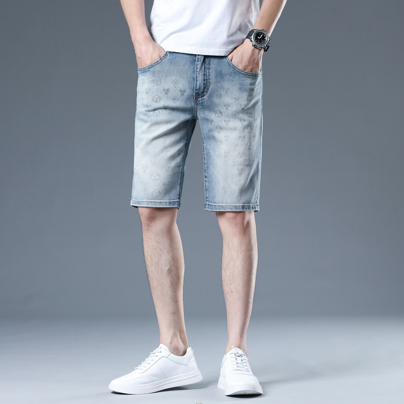 高端印花复古牛仔短裤男潮牌痞帅休闲五分裤夏季薄款中裤子欧洲站