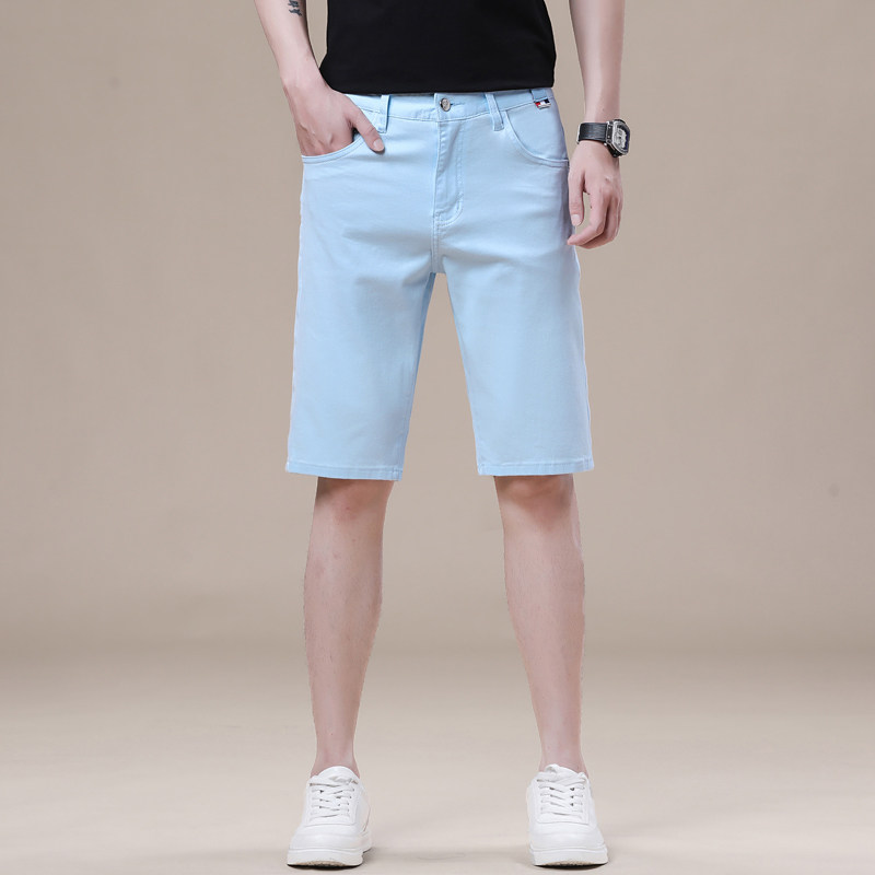 高端休闲短裤男潮牌夏季薄款中裤四分浅色外穿时尚百搭牛仔五分裤