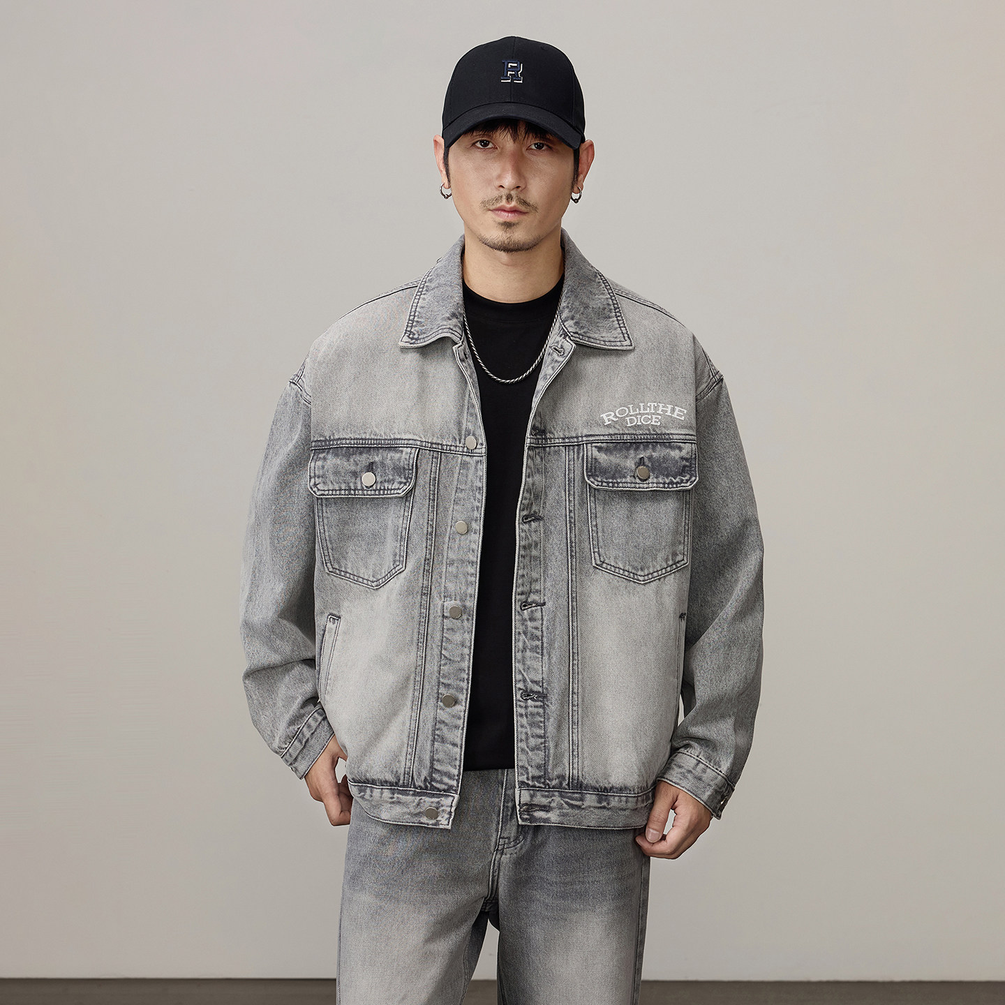 高端浅灰牛仔外套男春秋耐磨