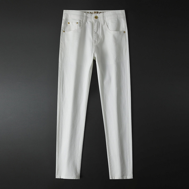 高端黑色三防牛仔裤男款秋冬季修身直筒弹力潮流休闲百搭长裤子男