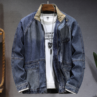 高端复古做旧工装拉链牛仔外套男冬季加绒加厚可拆夹克棉服上衣服