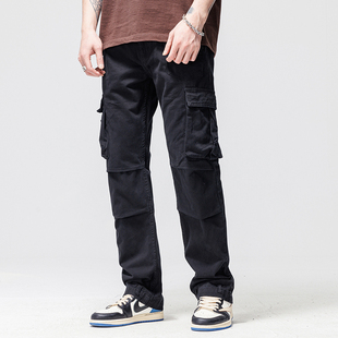 美式工装牛仔裤男春秋新款多袋街头潮牌宽松直筒男款高街休闲长裤