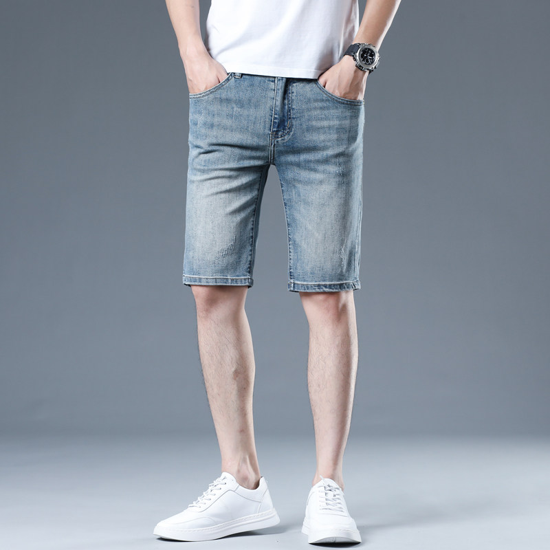 高端轻奢刺绣复古牛仔短裤男潮牌夏季修身显瘦直筒休闲五分中裤子