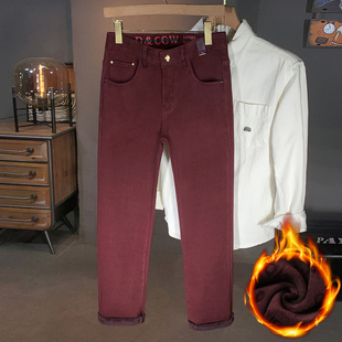 高端加绒加厚牛仔裤男款2025新款冬季保暖修身直筒弹力男士休闲裤