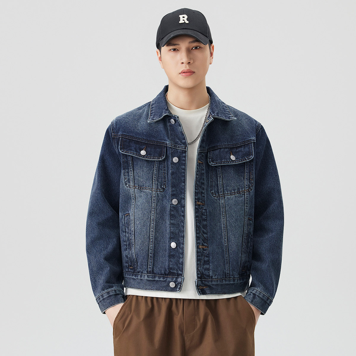春秋男工装牛仔短款夹克