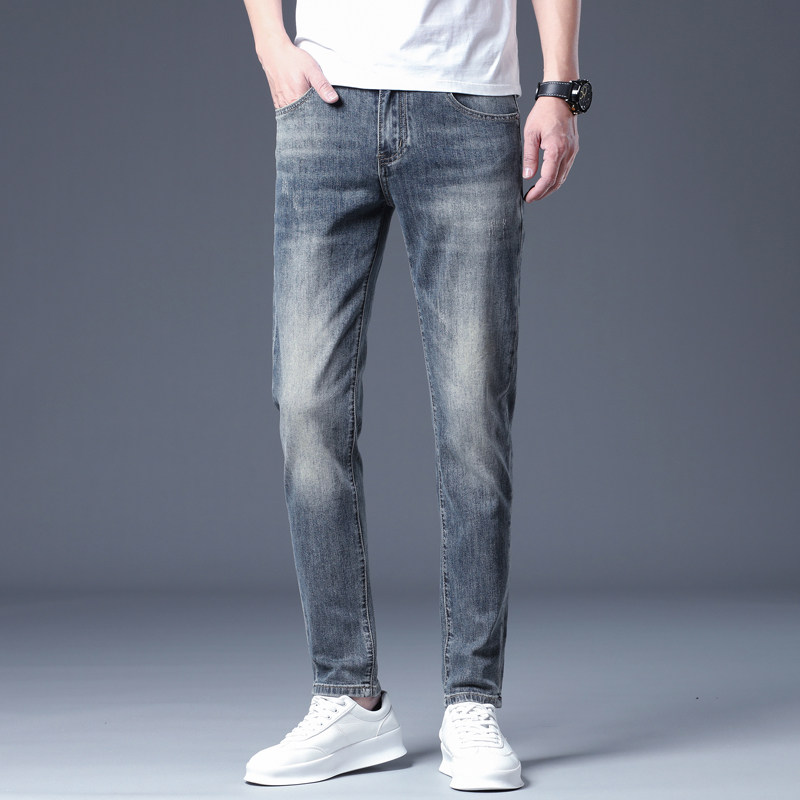 春秋新款高端烫印九分牛仔裤男款时尚休闲百搭简约小脚弹力长裤子