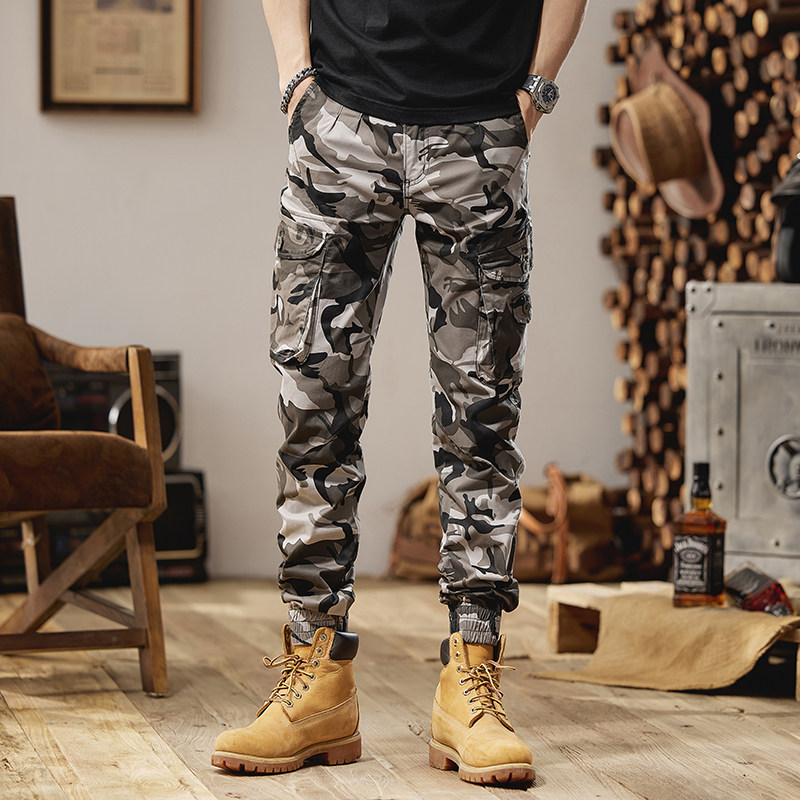 秋冬季硬汉迷彩工装裤男款束脚修身特种作战伞兵裤休闲小脚长裤子