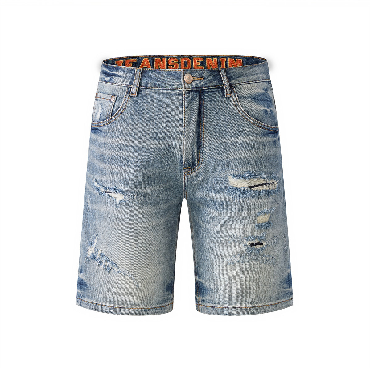 夏季新款破洞复古牛仔短裤男修身直筒潮流百搭休闲五分中裤子潮牌