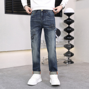 高端潮牌字母烫钻刺绣牛仔裤男款春秋季修身小脚休闲长裤子欧洲站