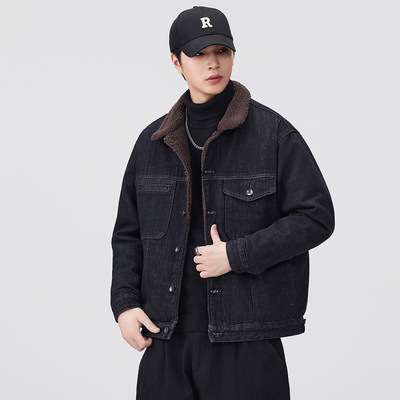 美式复古加绒加厚工装夹克外套男