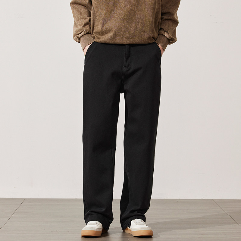 黑色牛仔裤男宽松直筒潮流韩版青少年阔腿休闲百搭长裤子男秋冬款