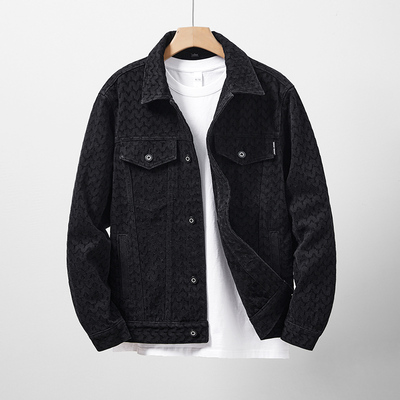 春秋季翻领宽松提花牛仔外套