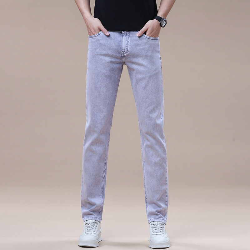 高端莱赛尔复古牛仔裤男款春季弹力潮流修身小直筒休闲百搭长裤子