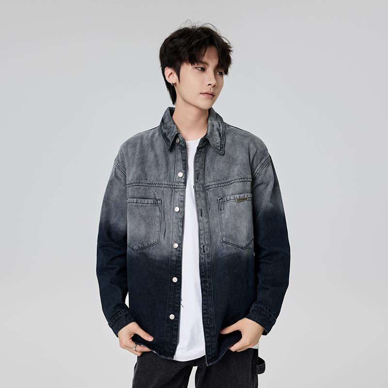 翻领渐变色工装渐变牛仔衬衫