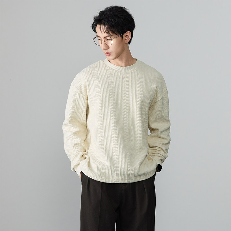 慵懒风麻花圆领男宽松套头毛衣