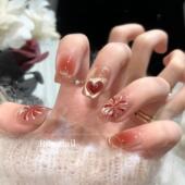 心跳烟火手工穿戴甲红色爱心猫眼美甲贴片成品假指甲可拆卸481